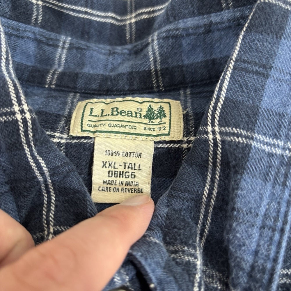 LL Bean Flannel Shirt Mens 2XLT Tall Blue White Scotch Button Up Outdoor Chores - Picture 4 of 6
